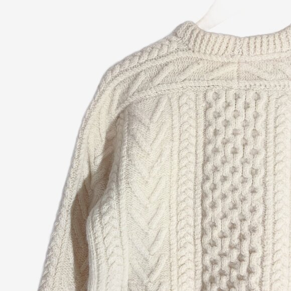 Vintage Cream Wool Fisherman Sweater / Cable Knit Aran Pattern / Small-Medium - Picture 9 of 10